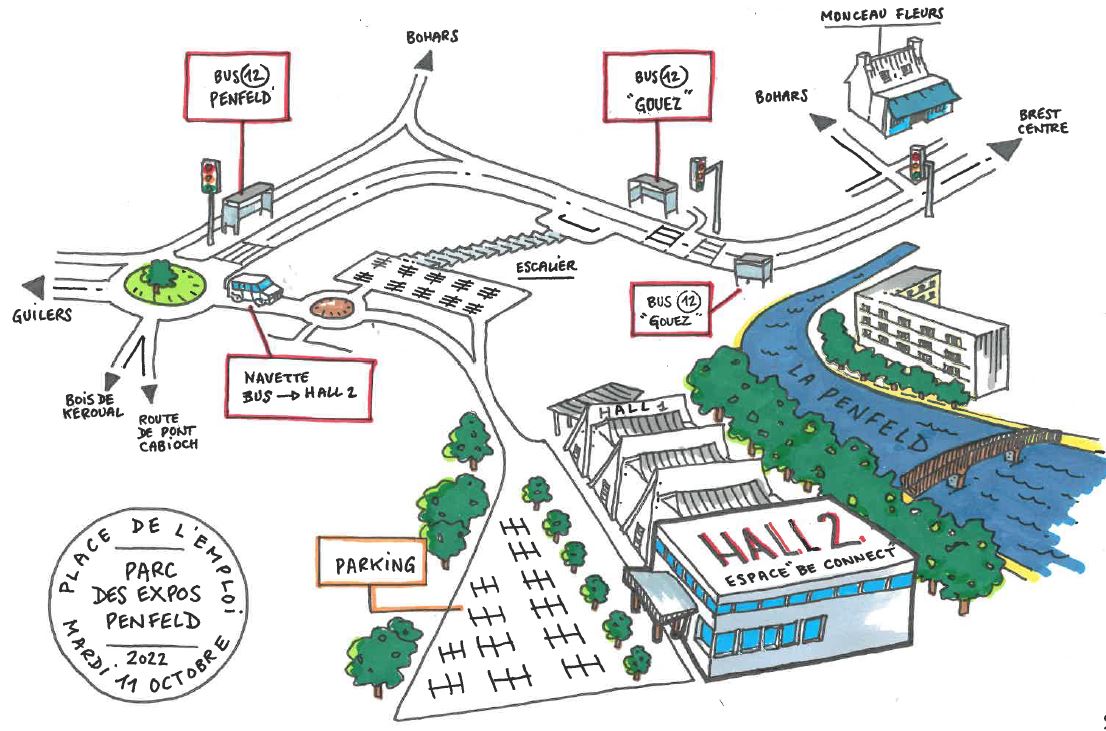plan accès Hall 2 Parc Expo Penfeld pour forum Place de l'emploi